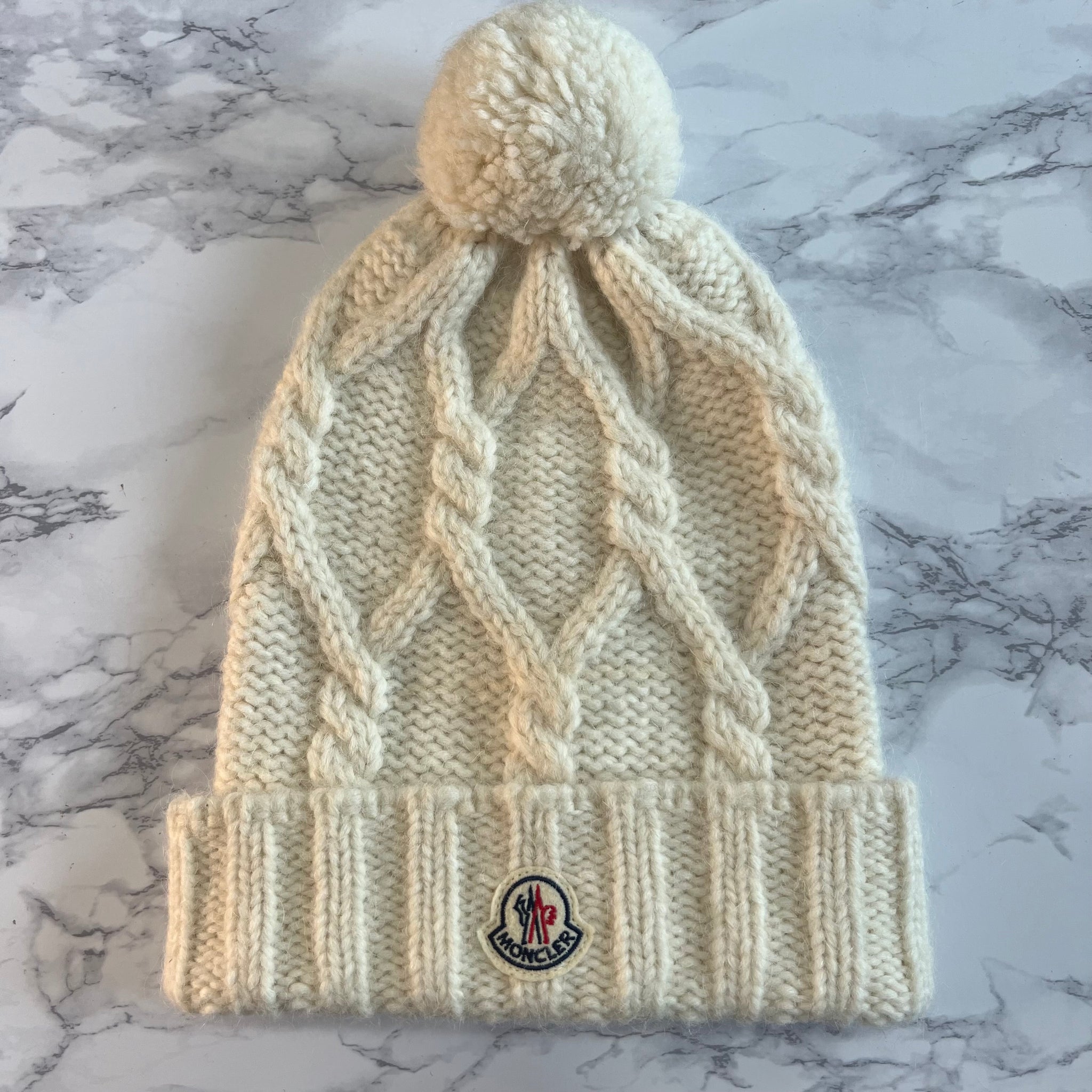 Moncler Pom-Pom Beanie Cream Cable Knit SzUNI – Supply Hut
